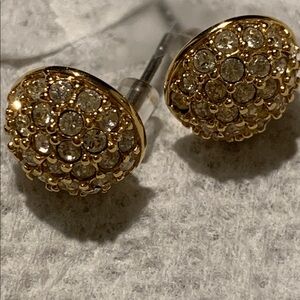 Pave Crystal Earrings - Gold Tone - Pierced - 3/8" Studs